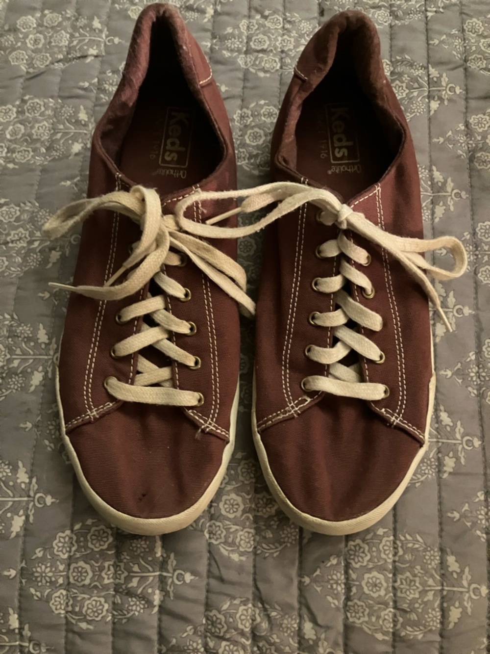 Keds Burgundy Canvas Low-Top Sneakers with Cream Laces